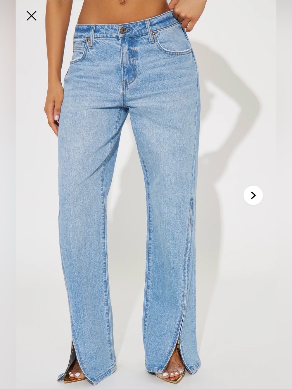 Fashion Nova Light Blue Flared Jeans with Side leg Zips Jrs Sz 13